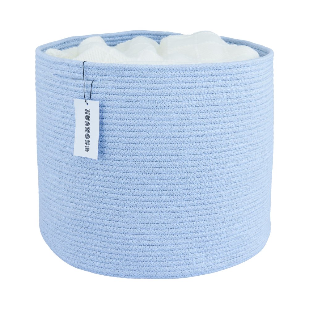 XUANGUO Cotton Rope Basket For Girls Boys Kids 16X14 Baby Laundry Baskets Nursery Bin Round Woven Basket For Storage Toys Blankets Shoes Clothes blue