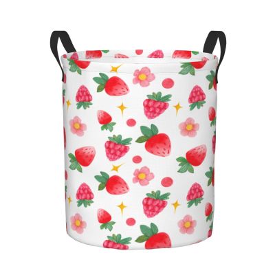 Foruidea Watercolor Strawberry Laundry Basket,Laundry Hamper,Collapsible Storage Bin, Oxford Fabric Clothes Baskets,Nursery Hamper For Home,Office,Dorm,Gift Basket