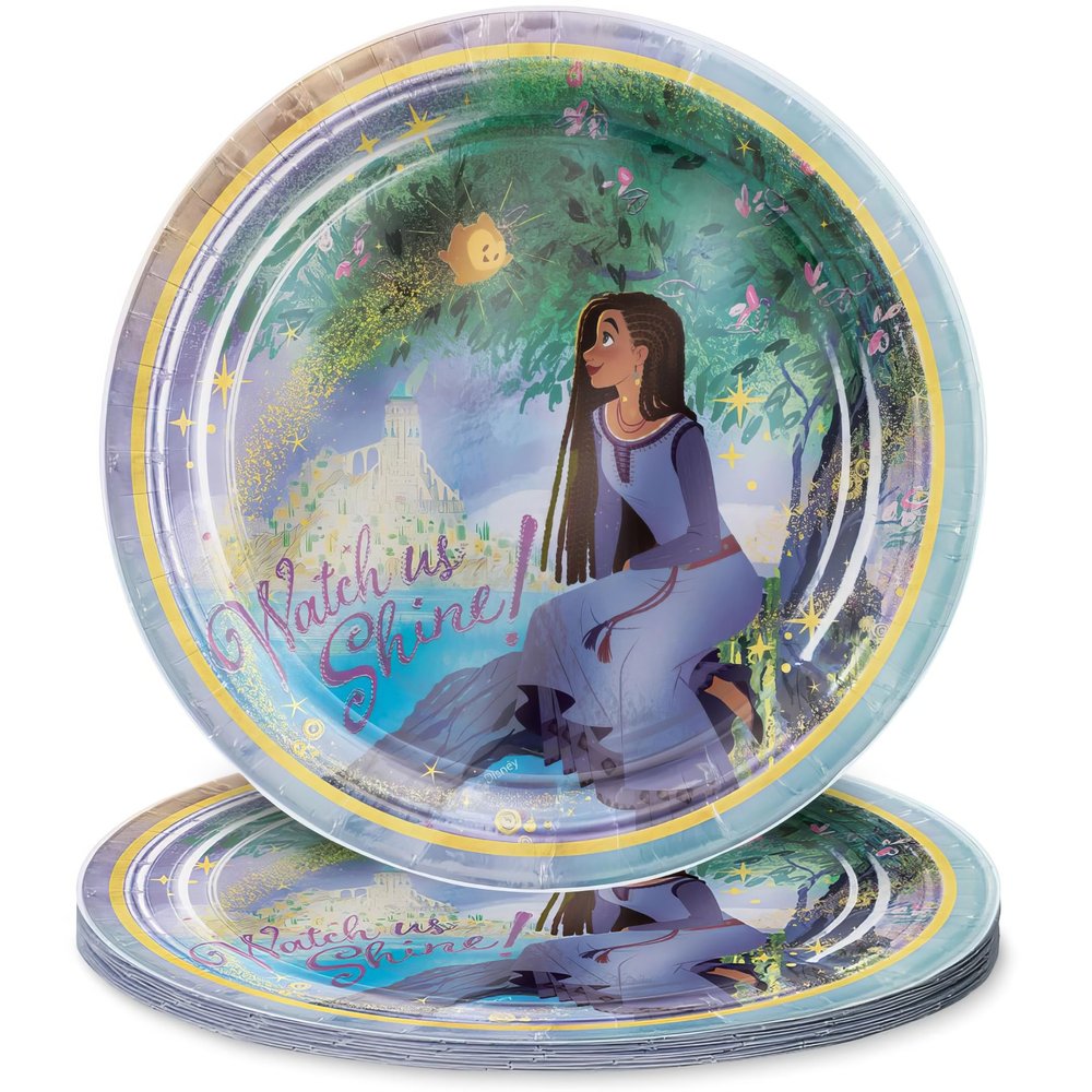 Amscan Vibrant Multicolor Foil Hot-Stamped Wish Plates - 9" (Pack of 8) - Durable & Eye-Catching Tableware - Perfect for Kids' Parties