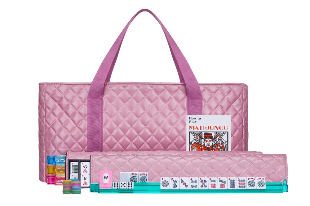 C&H Solutions American Mahjong Set,Mahjong Tiles Set,Purple Pink PU Carrying Bag,166 Premium Tiles,4 All-in-One Rack/Pushers,Western Mahjong with English Manual(Ma Jong,Mah-Jongg, Majiang)