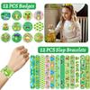 Lcnjscgo 110 PCS Frog Party Favors, Frog Temporary Tattoos Slap Bracelets Keychains Stickers Badges Gift Bags for Frog Birthday Party Decorations Supplies Gifts for Classroom Rewards Baby Shower view 4