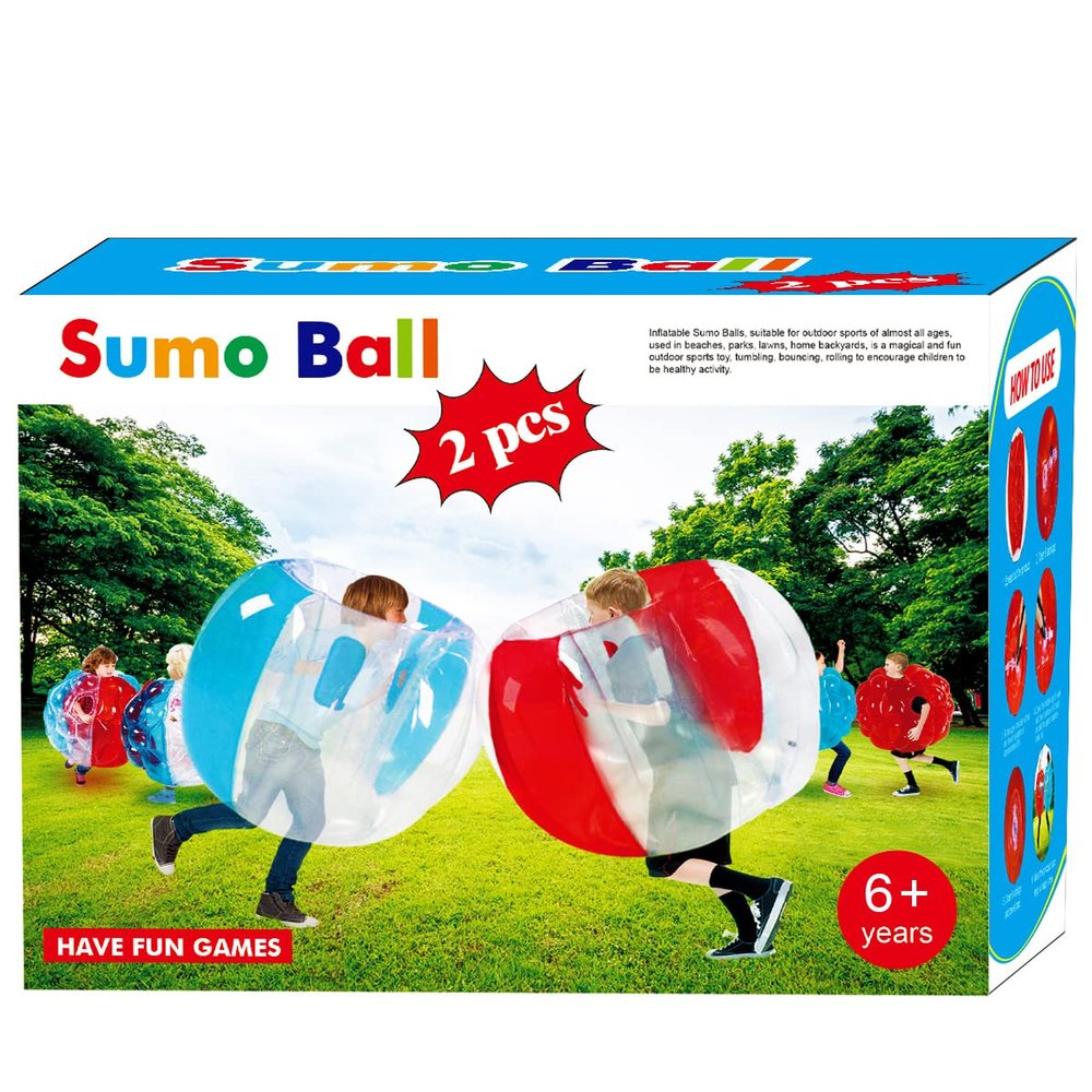 ZHUYNXIR 2 PC Sumo Ball for Kids,Inflatable Bumper Bounce Balls for Kids, Kid Sumo Ball, Lawn Game Ball for Kid Outdoor Team Gaming Play for 3+ Ages (36 inch,Blue+red)
