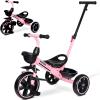 KRIDDO 2-in-1 Toddler Tricycle for Ages 18 Months to 5 Years Old - Extended Push Handle for Effortless Push, Gift Trike for Toddler 3 to 5 Year, Kids Tricycle with Foldable Front Footrest, Pink view 1