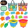 Aclarastra Collapsible Beach Sand Toys for Kids - Travel Beach Toys with 2 Collapsible Beach Buckets, Mesh Bags, Sand Castle Molds, Sand Bucket Shovel Set Sandbox Toy for Toddlers Kids view 1
