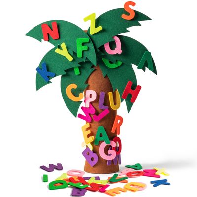 OSNIE 18 Inch Reading Week Felt Tree Toy, X Large Letter Props Freestanding Coconut Tree, 34Pcs Alphabet Game Interest Learning -On Skills Game Teaching Toy Gifts for Toddlers Early Education