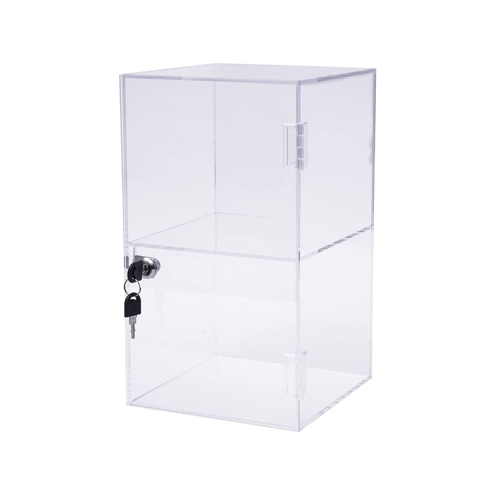 2 Tier Acrylic Display Case with Lock,Square Transparent Showcase for Decoration and Organizer