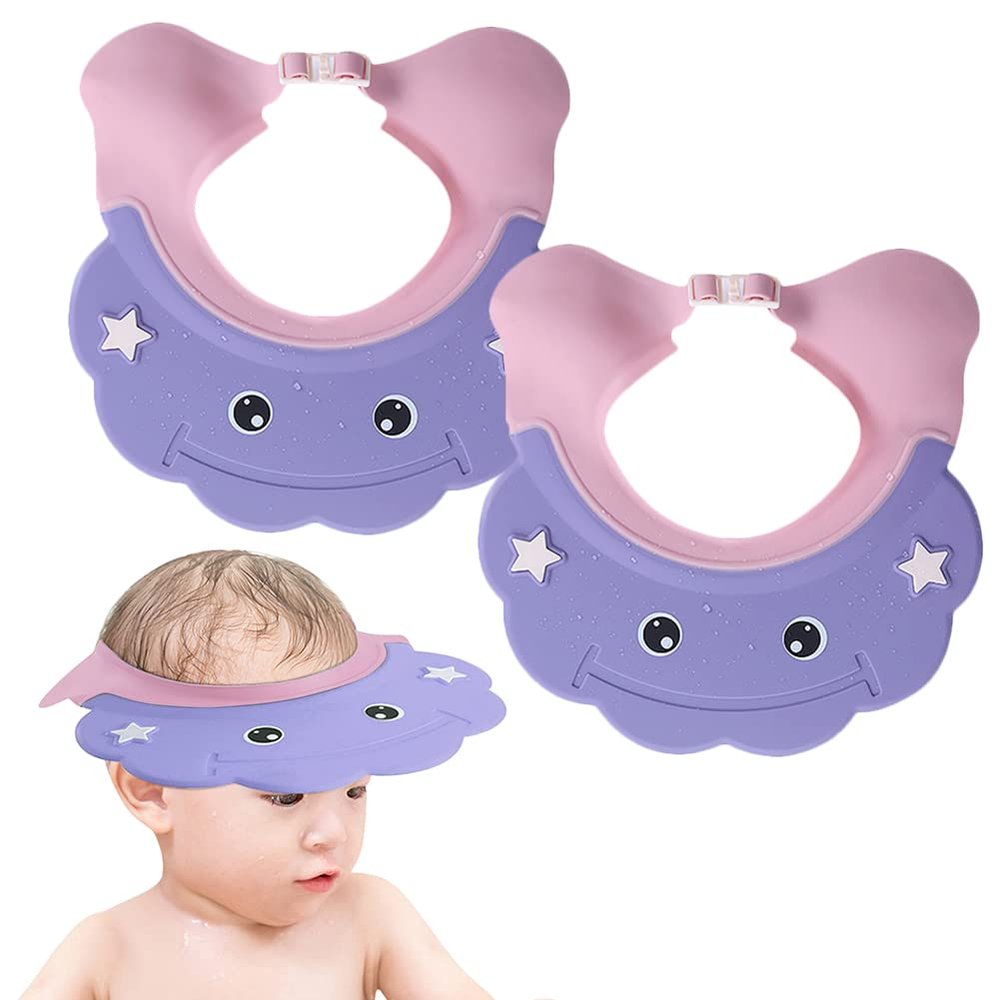 2 Pcs Baby Shower Cap Adjustable Girls Boys Hair Washing Shield Waterproof Ear Protective Shampoo Hat Soft Bath Head Cap Visor
