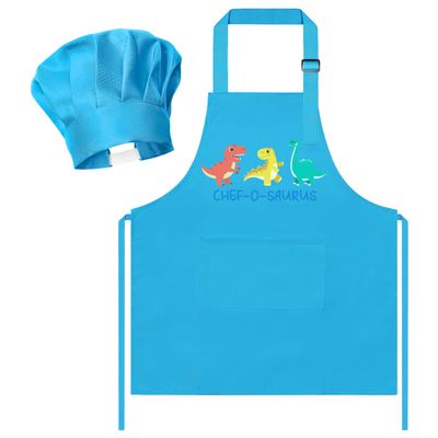 R HORSE Kid Apron and Chef Hat Set 2Pcs Adjustable Children Blue Kitchen Apron Dress up Role Play Chef Toy Kid Funny Cooking Gift Birthday Gift for Kids Cooking Baking Painting and Training
