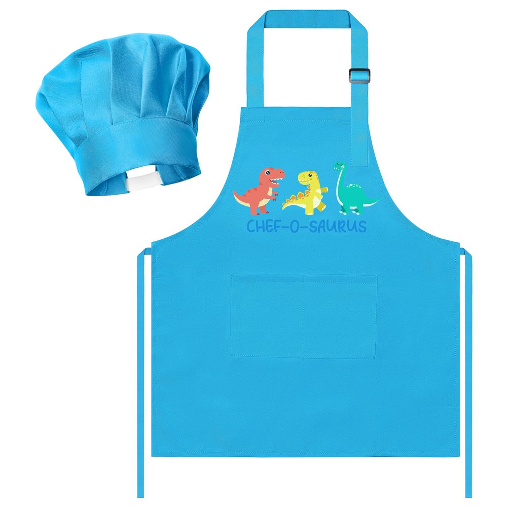 R HORSE Kid Apron and Chef Hat Set 2Pcs Adjustable Children Blue Kitchen Apron Dress up Role Play Chef Toy Kid Funny Cooking Gift Birthday Gift for Kids Cooking Baking Painting and Training