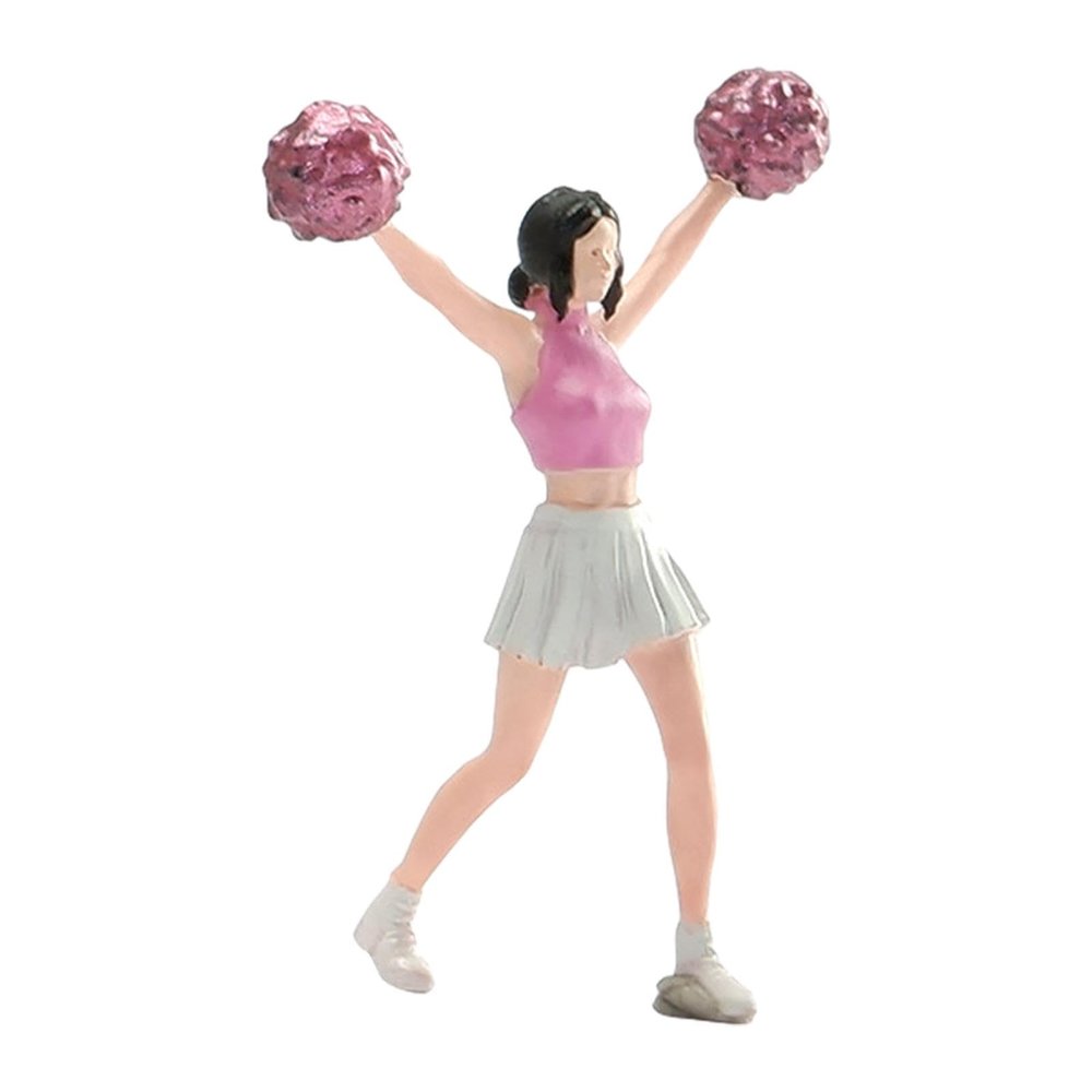 1/64 Cheerleader Model Miniature Dancing Girl Model, Resin Photography Prop Character Model Woman Figurine for Scene, Meatball Head