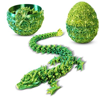 Xinxiaomeng 3D Printed Dragon in Egg Mystery Chinese Dragon Crystal Articulated Dragon Egg Surprise Easter Eggs Easter Basket Stuffers Home Office Decor Executive Desk Toys Gifts (Green)