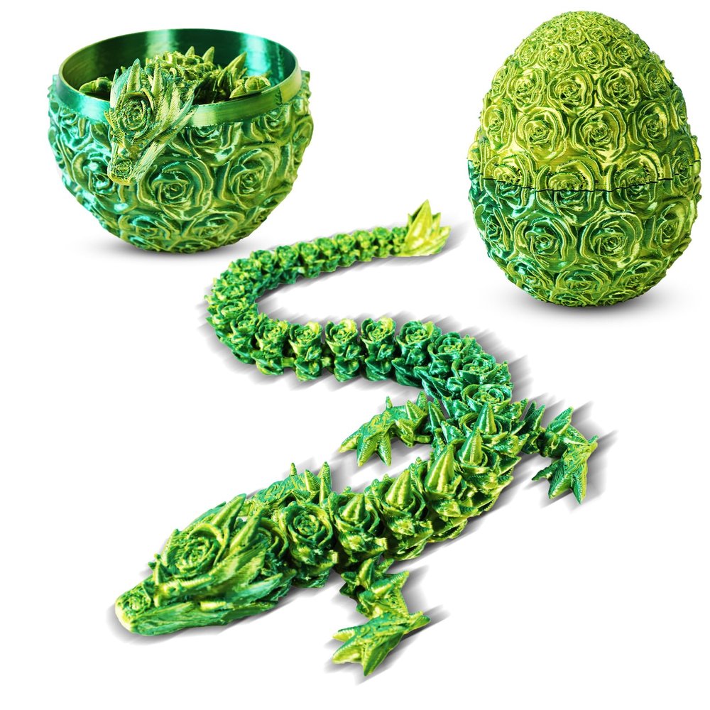 Xinxiaomeng 3D Printed Dragon in Egg Mystery Chinese Dragon Crystal Articulated Dragon Egg Surprise Easter Eggs Easter Basket Stuffers Home Office Decor Executive Desk Toys Gifts (Green)