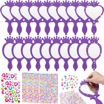 Geetery 20 Pcs Unbreakable Kids Mirror DIY Decorate Your Own Princess Mirror Mermaid Princess Foam Small Crafts for Princess Party Decorations(Purple)