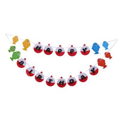 BCOATH Birthday Banner Latte Art Fishing Theme Bunting Garland Party Decorations for Kids