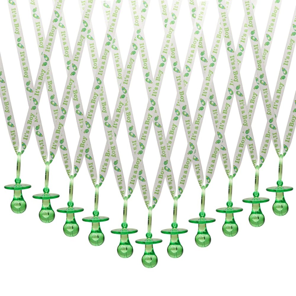 36 Pieces It's a Boy Baby Shower Pacifiers Necklace Acrylic Baby Party Favors Charm Pacifiers Necklace Grosgrain Ribbon Party Decorations Table Scatter (Green)