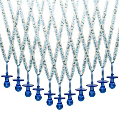 36 Pieces It's a Girl Baby Shower Pacifiers Necklace Acrylic Baby Party Favors Charm Pacifiers Necklace Grosgrain Ribbon Party Decorations Table Scatter (Royal Blue)
