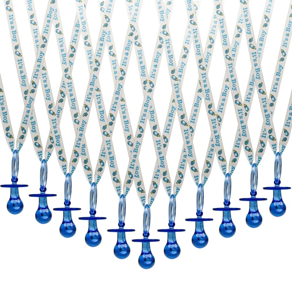 36 Pieces It's a Boy Baby Shower Pacifiers Necklace Acrylic Baby Party Favors Charm Pacifiers Necklace Grosgrain Ribbon Party Decorations Table Scatter (Royal Blue)