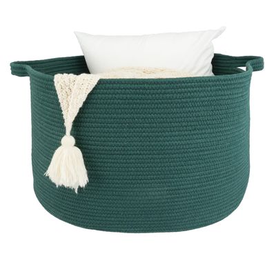 XUANGUO Large Cotton Rope Basket 22"x14" Woven Storage Basket for Blankets, Toys, Laundry, and Nursery Round Baskets for Living Room and Kids Dark Green