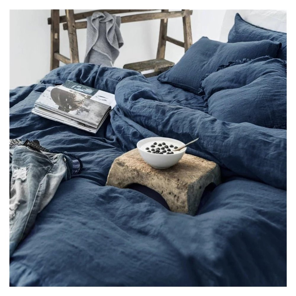 ADovz 3PCS 100% Pure Linen Solid Color Bedding Set, Linen Duvet Cover and Pillow, Quilt Cover,Bed Sheets, 150cm x 200cm, FH-762