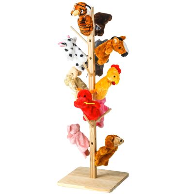 Briwooody 47 Inch Wooden Puppet Stand Puppet Tree Store and Display Doll Holder for 16 Hand Puppets Storage Anti Crush Storage Rack for Classroom Home