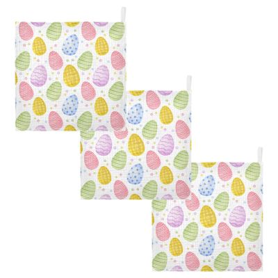 SDMKA Happy Easter Pattern Baby Washcloths - 3 Pack Muslin Cotton Face Towels for Baby Newborn Girls and Boys - Soft and Absorbent - 11.8 Inch