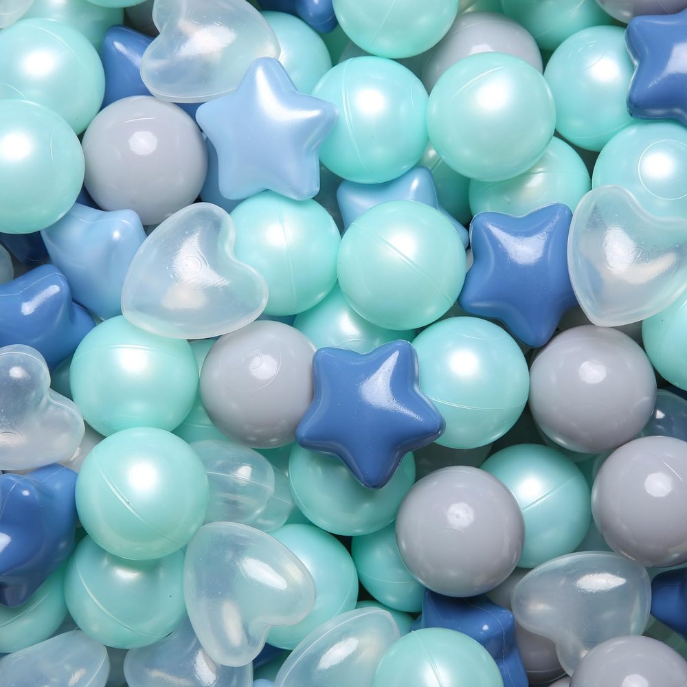 GOGOSO Ball Pit Balls,Plastics Balls for Ball Pit, Stars Hearts Shape for PastelBall for Toddlers Kids, Star+Heart Balls,Cream Blue+Pearl Blue,200pcs