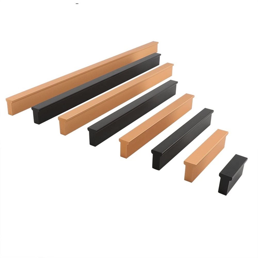 1Pcs Rose Gold Black Handle Modern Minimalist Kitchen Cabinet Drawer Aluminum Profile Wardrobe Bathroom (Color : Rose Gold)