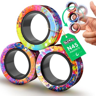 BUNMO Magnetic Fidget Rings - Fidget Toys Adults - Magnetic Rings - Endless Hours of Fun - Spin, Connect & Play - Engaging Toy for Boys & Girls - Great Teen Gift - Rainbow