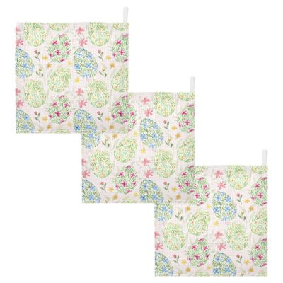 SDMKA Colorful Easter Eggs Baby Washcloths - 3 Pack Muslin Cotton Face Towels for Baby Newborn Girls and Boys - Soft and Absorbent - 11.8 Inch