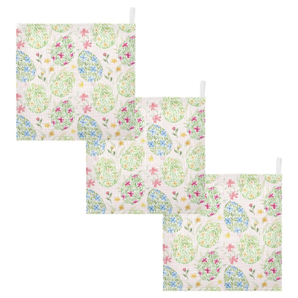 SDMKA Colorful Easter Eggs Baby Washcloths - 3 Pack Muslin Cotton Face Towels for Baby Newborn Girls and Boys - Soft and Absorbent - 11.8 Inch