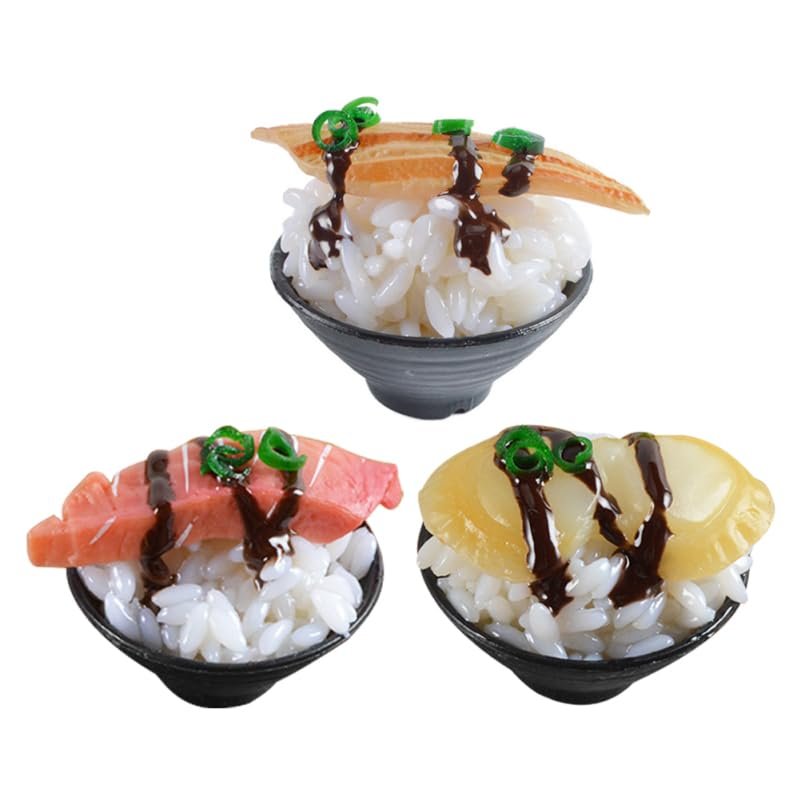 Abaodam Artificial Mini Sushi Toy Set 3Pcs Realistic Play Food for Kids Pretend Kitchen Party Display Simulation Rice Nigiri Sushi Ornament