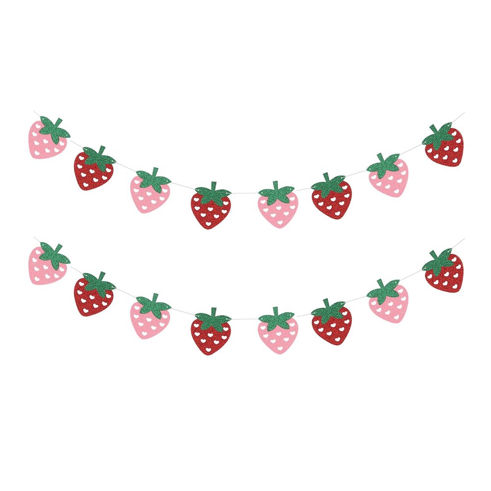 2 Strands Strawberry Theme Garland Baby Girl's Party Paper Hanging Banner Dessert Bar Bunting First Brithday Baby Shower Party Favors