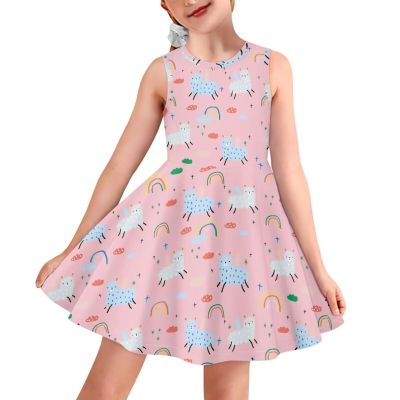 Yruonazao Girls Alpaca Dress Rainbow Dress for Girls 3-4 Girls Sleeveless Dress Round Neck Babydoll Dress for Breathable Party Dresses Holiday Costumes Birthday Gifts