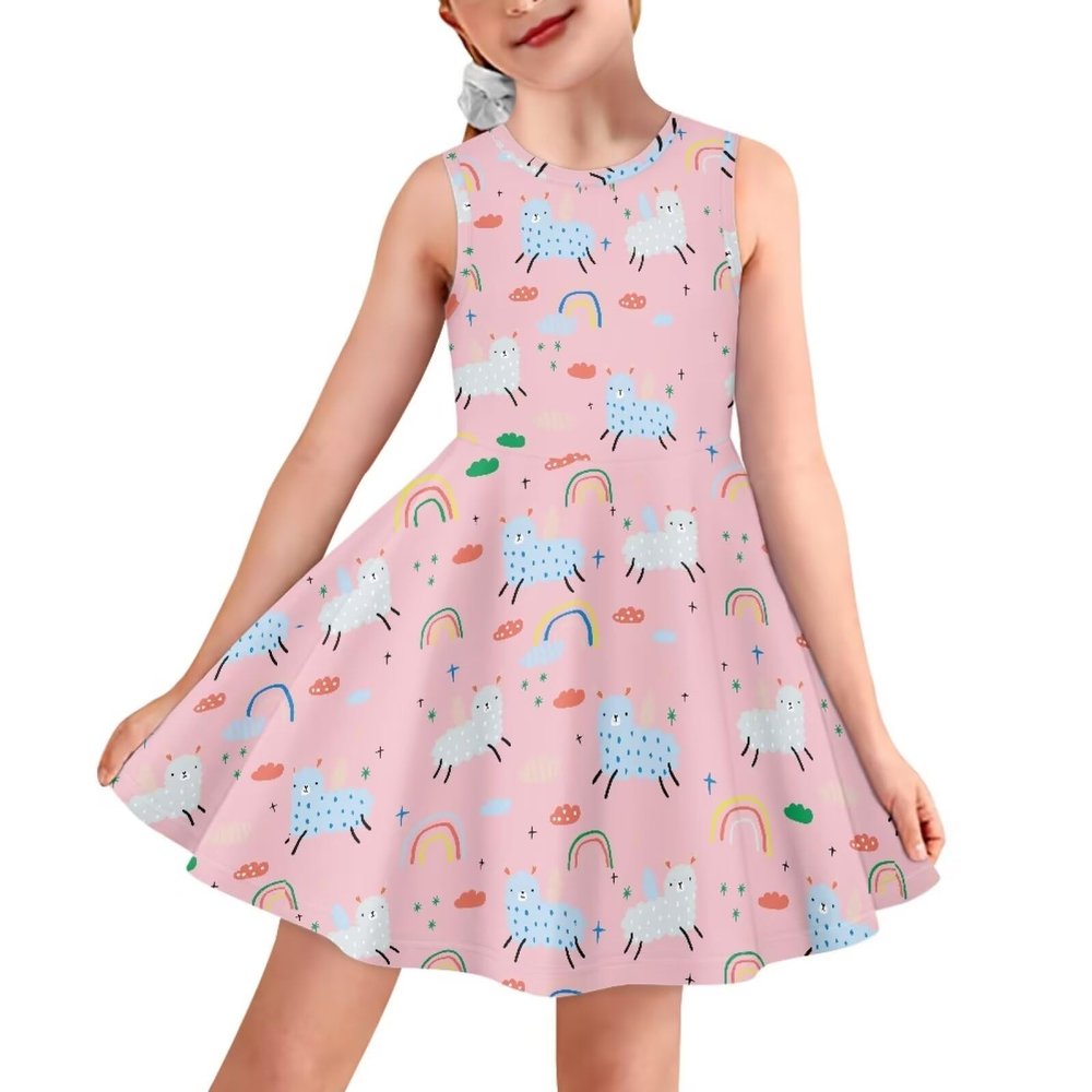 Yruonazao Girls Alpaca Dress Rainbow Dress for Girls 3-4 Girls Sleeveless Dress Round Neck Babydoll Dress for Breathable Party Dresses Holiday Costumes Birthday Gifts