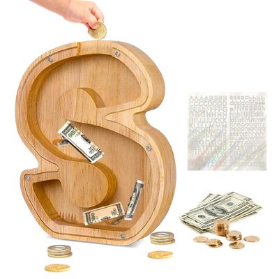 Custom Wooden Piggy Banks, CCHKFEI Coin jar Personalized Piggy Bank Creative 26 Letter DIY Storage Jar Kids Alphabet Coin Bank Savings Piggy Bank Birthday Gift Home Decoration Souvenir (S)