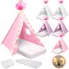 6 Pack Sleepovers Teepee Tent for Kids Bulk with Mattress Sheet Light,Natural Cotton Washable Indoor Play Tent for Birthday Slumber Party Girls Boys Pajama Movie Night Supplies(Pink, Purple, White) view 1
