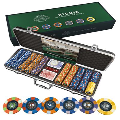 Bullets Playing Cards | Professional Poker Set Richie | 500 Ceramic Poker Chips (10 g) with Premium Carrying Case  Casino Poker Set for Texas Holdem