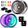 MAGICYOYO K2 Responsive Yoyo for Kids Beginners Yo-Yo with 2 Yo yo Gloves, 2 Yo Yo Bags, 12 Yo yo Strings (Crystal Black +Green Purple) view 1