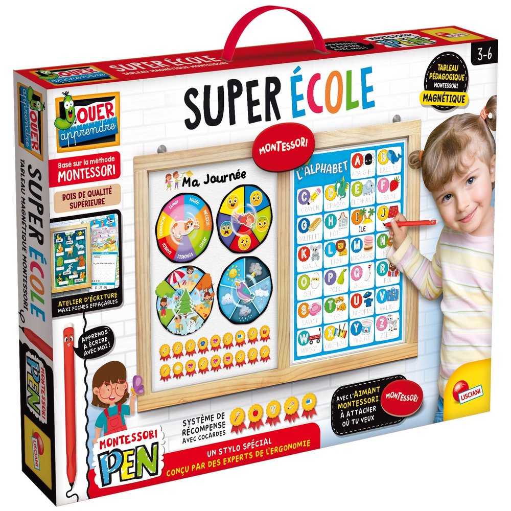 Lisciani - Montessori Pen: Super School - Montessori Magnetic Board for Children from 3 Years old - Maxi Size - Ergonomic Pen - Fun Learning - Encourages Exploration -Made in Italy