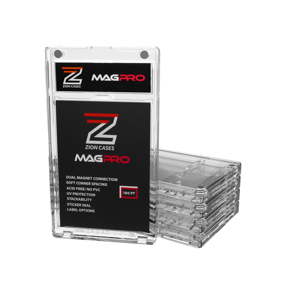 Zion Cases MagPro 180PT Magnetic Card Holder; Duel Magnet Card Case for Secure Holding Strength to Guard Against Unintentional Openings; Includes 5 Magnetic Trading Card Case; (5 Pack)