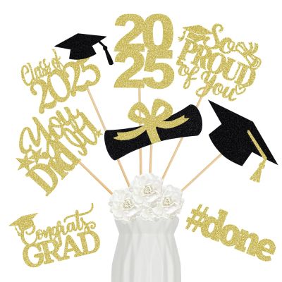 24Pcs 2025 Graduation Table Centerpieces Gold, Graduation Centerpieces for Tables 2025 Gold Graduation Centerpiece Sticks for Graduation Party Table Decorations 2025 Gold
