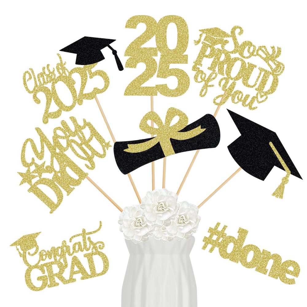 24Pcs 2025 Graduation Table Centerpieces Gold, Graduation Centerpieces for Tables 2025 Gold Graduation Centerpiece Sticks for Graduation Party Table Decorations 2025 Gold