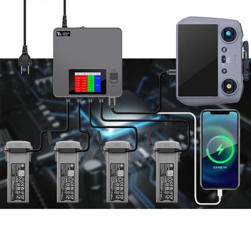 Coyktonty LED Display Charger with Storage Charge for DJI AIR 3,Rapid Charger Charges up to 4 Batteries simultaneously Drone Accessories