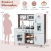 FIREFLOWERY Pretend Play Kitchen Set for Kids, Immersive Wooden Kitchen Playset w/Play Phone, Utensils, Shelves, Oven, Microwave, Stove, Ice Maker, Sink & Clock, Gift for Aged 3+, Espresso view 3
