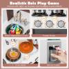 FIREFLOWERY Pretend Play Kitchen Set for Kids, Immersive Wooden Kitchen Playset w/Play Phone, Utensils, Shelves, Oven, Microwave, Stove, Ice Maker, Sink & Clock, Gift for Aged 3+, Espresso view 4