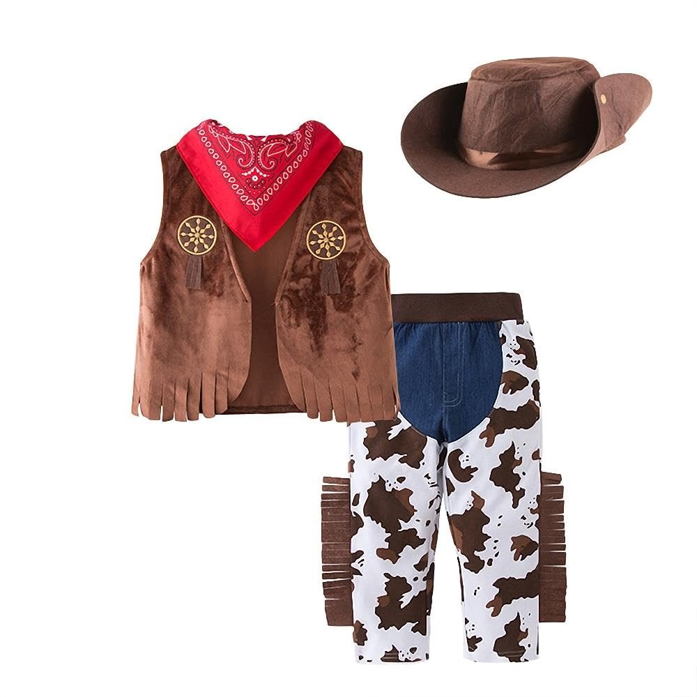 Dressy Daisy Toddler Kids Boys Western Style Cowboy Halloween Costume Dress Up Party Outfit Set with Vest and Hat Size 4T to 5T