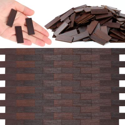 Burbell 400 Pcs Miniature Dollhouse Flooring 1: 12 Scale Mini Wooden Dollhouse Floor Boards Geometric Bamboo Furniture for Model Accessories(Dark Brown)
