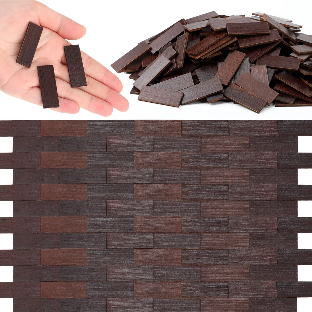 Burbell 400 Pcs Miniature Dollhouse Flooring 1: 12 Scale Mini Wooden Dollhouse Floor Boards Geometric Bamboo Furniture for Model Accessories(Dark Brown)