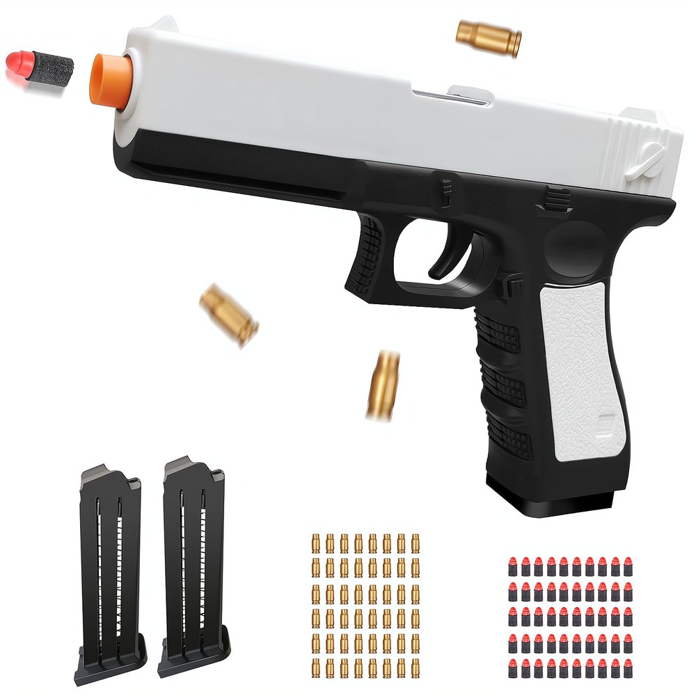 Zanktony Soft Bullet Toy Gun Shell Ejecting for Boys, Realistic Toy Pistol with 2 Clips, 50 Foam Bullets & 48 Shells, Ideal Christmas Birthday Gift