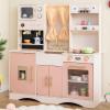 HONEY JOY Kids Kitchen Playset, Wooden Play Kitchen for Toddlers, Ice Maker & Coffee Maker, Stove, Faucet, Microwave, Large Storage Cabinet, Little Chef Pretend Toy Kitchen Set for Boys Girls (Pink) view 1